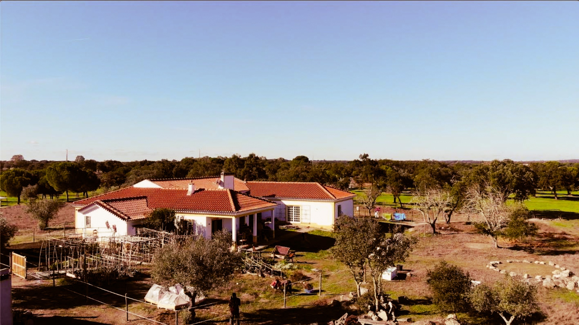 Aerial view of the retreat house and surrounding land